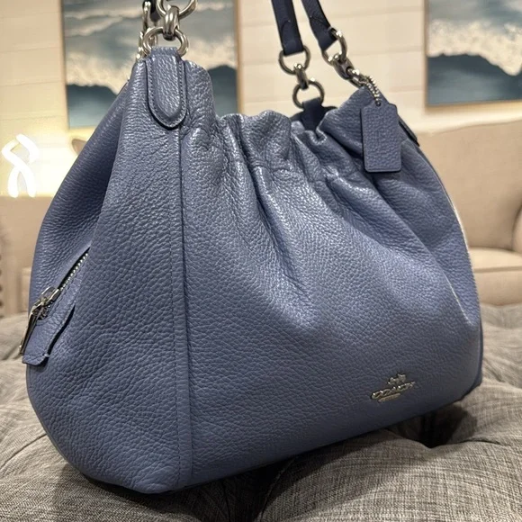 Coach Bag Blue Hobo Bag with Ruched Leather Design - Picture 3 of 17